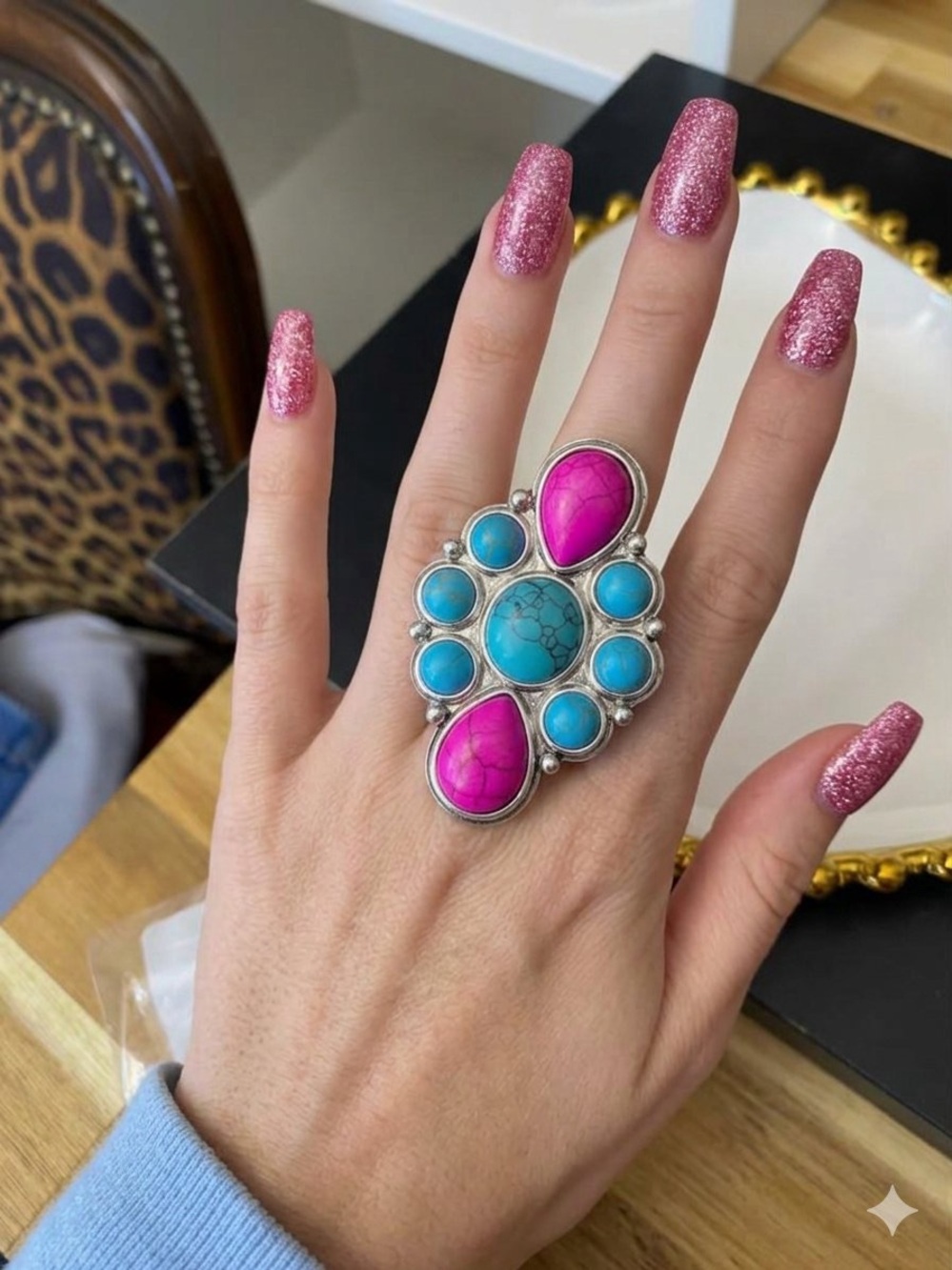 Western Turquoise Statement Ring Coquette Cowboy Glam Festival Boho Rodeo NFR